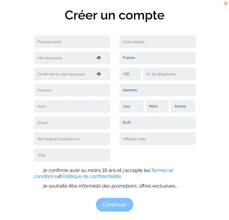Processus d'inscription ROUGE CASINO
